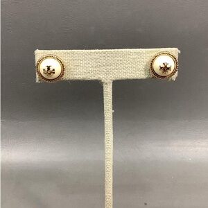 Sophisticated White and Gold Tory Burch Stud Earrings